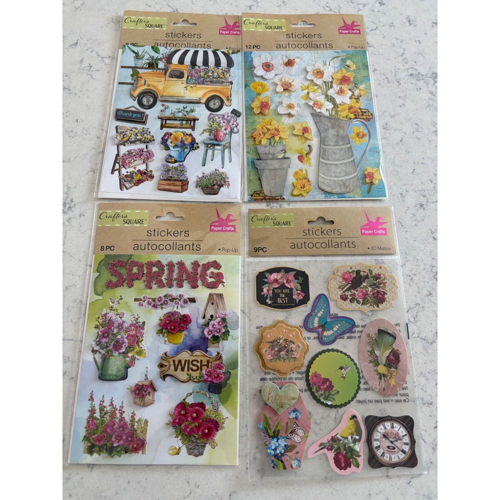 Lot 4 New old stock Crafters Square pop-up Stickers Watering Can paper craft 3-D
